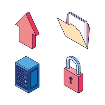 Folder security center upload data technology internet Stock Illustration