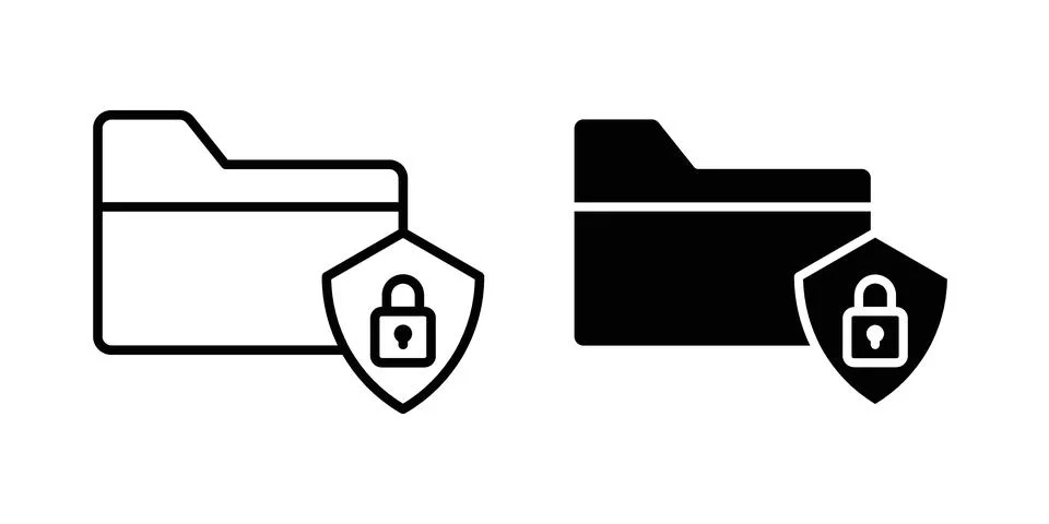 Folder security icon linear versions pack on white background Illustrazione stock
