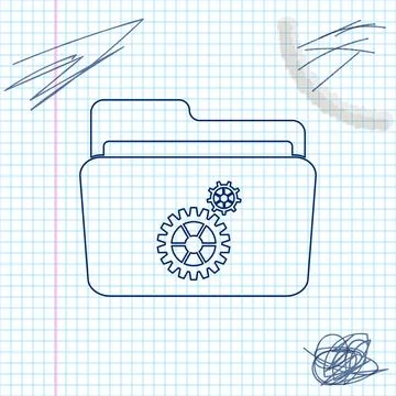 Folder settings with gears line sketch icon isolated on white background Stock Illustration