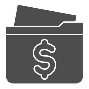 Folder solid icon. Finance business secure paper, opened case with dollar symbol Stock Illustration