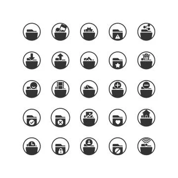Folder solid icon set. Vector and Illustration. Stock Illustration