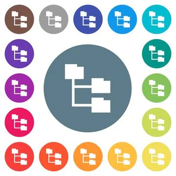 Folder structure flat white icons on round color backgrounds Stock Illustration
