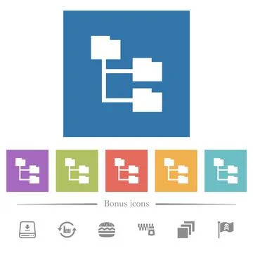 Folder structure flat white icons in square backgrounds Illustrazione stock