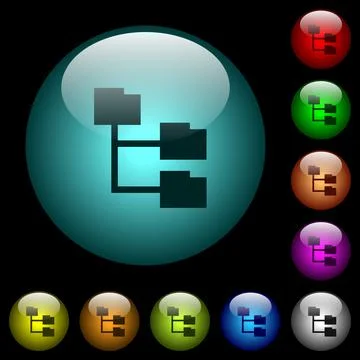 Folder structure icons in color illuminated glass buttons Illustrazione stock