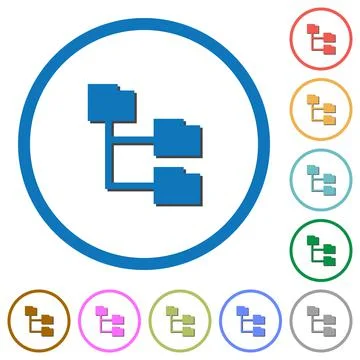 Folder structure icons with shadows and outlines Stock Illustration