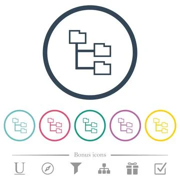 Folder structure outline flat color icons in round outlines Stock Illustration
