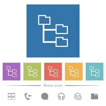 Folder structure outline flat white icons in square backgrounds Illustrazione stock