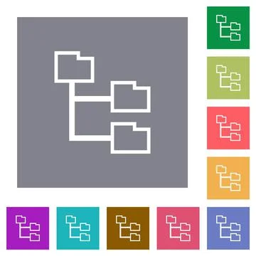Folder structure outline square flat icons Stock Illustration