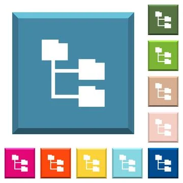 Folder structure white icons on edged square buttons Stock Illustration