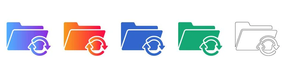 Folder Sync Data Refresh Icon Set Stock Illustration