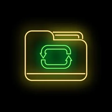 Folder syncing data neon sign on black background Stock Illustration