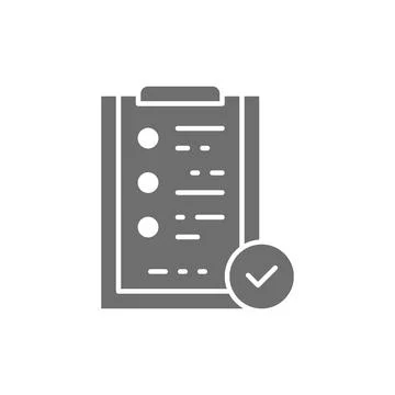 Folder tablet with check mark sign, quality control, verification grey icon. Illustrazione stock