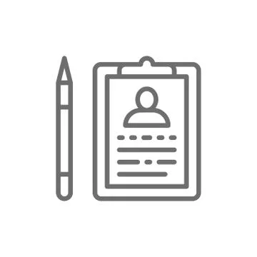Folder tablet with pen, case history, medical tests line icon. Stock Illustration