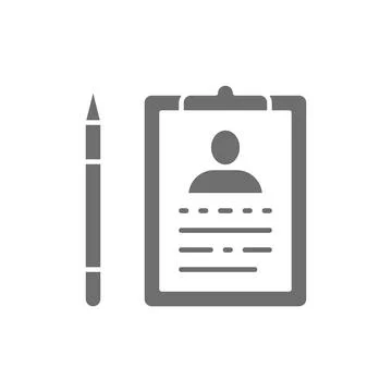 Folder tablet with pen, case history, medical tests grey icon. Stock Illustration