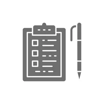 Folder tablet with pen, checklist grey icon. Illustrazione stock