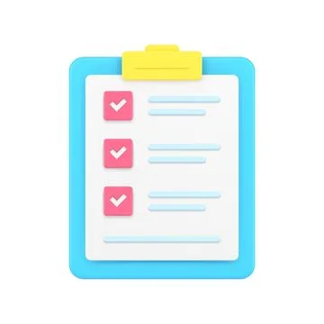 Folder tablet with tests 3d icon. Questionnaire sheet with text and marked .. Illustrazione stock