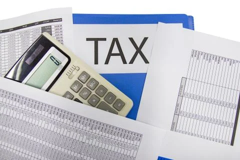 Folder Tax documents and paper files with calculator Photos