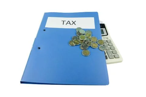 Folder Tax documents and paper files with calculator Stock Photos