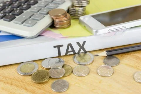 Folder Tax documents and paper files concept Annual tax payment 스톡 사진