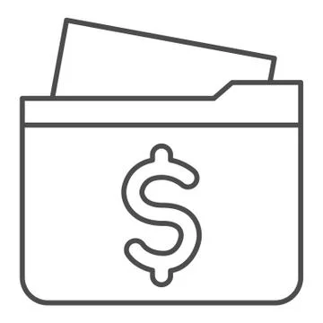 Folder thin line icon. Finance business secure paper, opened case with dollar Stock Illustration