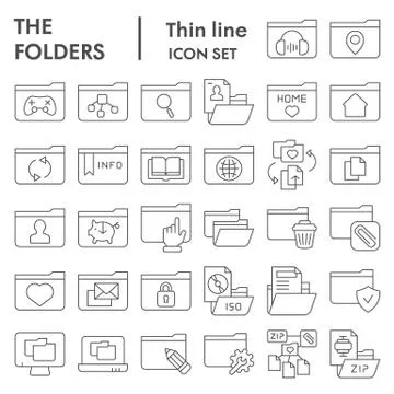 Folder thin line icon set, computer folders symbols collection, vector sketches 스톡 일러스트