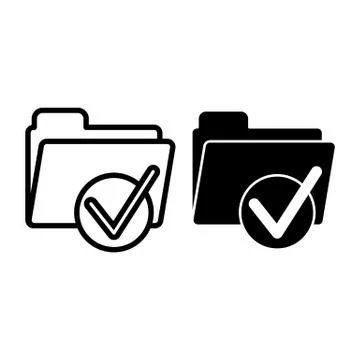 Folder with tick line and glyph icon. Ready sign on folder vector illustration Stock Illustration