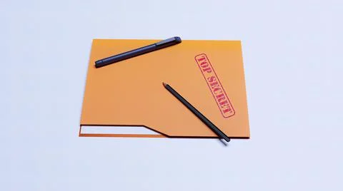 Folder, top secret, pen, sheet 3d render Illustrazione stock