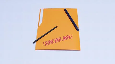 Folder, top secret, pen, sheet 3d render Illustrazione stock