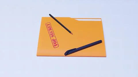 Folder, top secret, pen, sheet 3d render Illustrazione stock