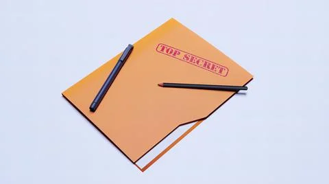 Folder, top secret, pen, sheet 3d render Illustrazione stock