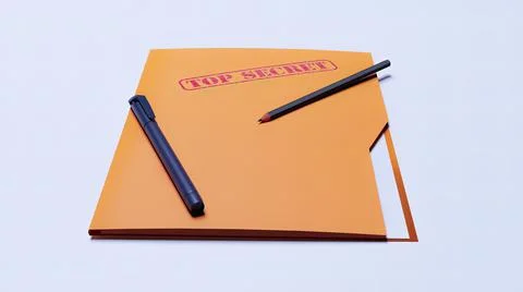 Folder, top secret, pen, sheet 3d render Illustrazione stock