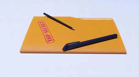 Folder, top secret, pen, sheet 3d render Stock Illustration