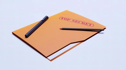 Folder, top secret, pen, sheet 3d render Stock Illustration