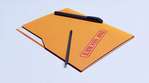 Folder, top secret, pen, sheet 3d render Illustrazione stock