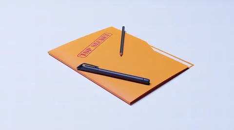 Folder, top secret, pen, sheet 3d render Illustrazione stock