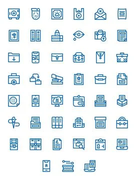 Folder Vector Graphics Pack including 45 Bold Line 128x128 Pixel Aligned Icon Stock Illustration