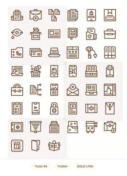Folder Vector Icon Toolkit featuring 45 PIXEL Perfect 64x64 Bold Line element Stock Illustration