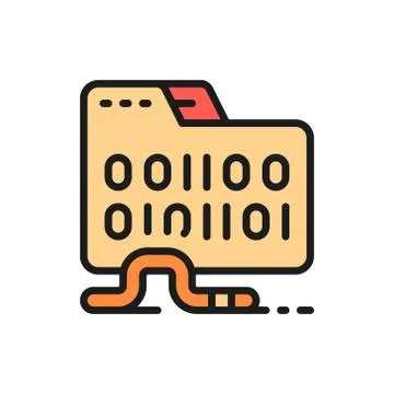 Folder virus, computer worm flat color line icon. Stock Illustration