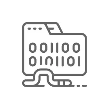 Folder virus, computer worm line icon. Stock Illustration