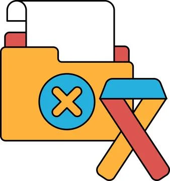 A folder with an X on it and a ribbon on the right side Illustrazione stock