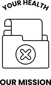 A folder with an X on it and the words "Your Health Our Mission" written on i Illustrazione stock