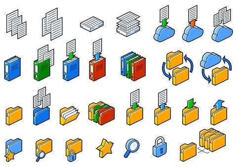 Folders and files icon in isometry. Image for website, app, logo, UI design. Stock Illustration