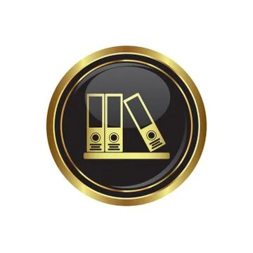 Folders on black gold round button Illustrazione stock