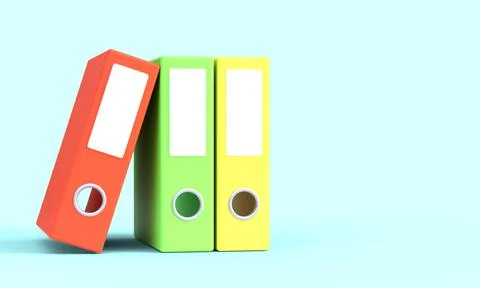Folders with colored rings. Folder for office documents. 3d render Stock Illustration