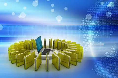 Folders connected to a computer Stock Illustration