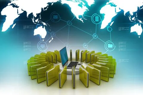 Folders connected to a computer Stock Illustration