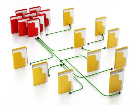 Folders connected to each other in a network. 3D illustration Stock Illustration