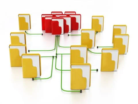 Folders connected to each other in a network. 3D illustration Stock Illustration