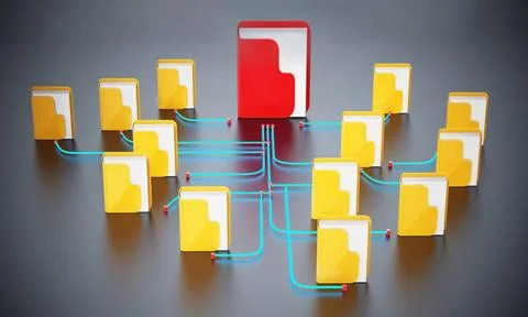 Folders connected to each other in a network. 3D illustration Folders conn... Foto stock