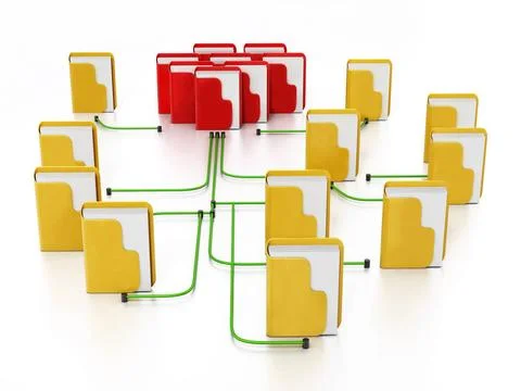 Folders connected to each other in a network. 3D illustration Folders conn... 스톡 사진